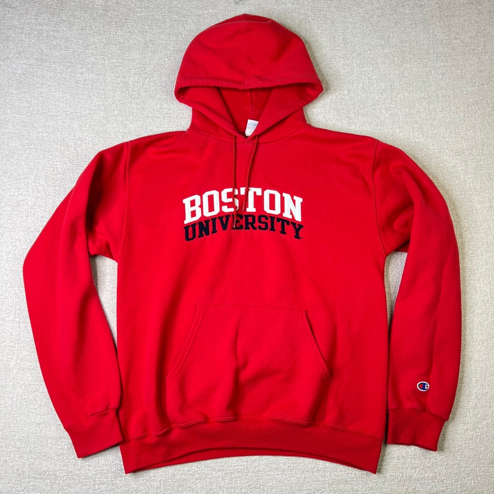 Champion Boston University Hoodie Mens Medium Red Pullover Sweatshirt BU College
